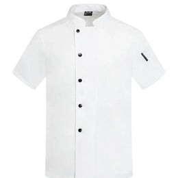 KissICON white top / Asian M 45-50kg Breathable Mesh Chef Short Sleeve Black Uniform Work Coat