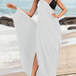 KissICON White / UK 16/18 Elegant Curve Cross Neck Backless Beach Maxi Dress