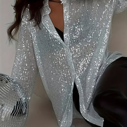 KissICON White / UK 16 Elegant Sequined Collar Shirt – Curve