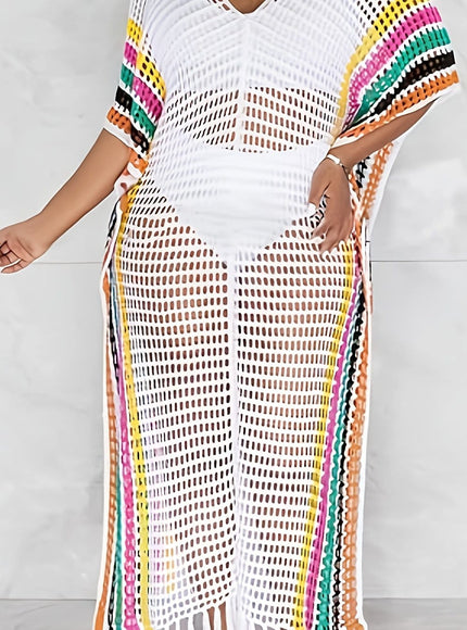 KissICON White / UK 16 Moxdo Bohemian Lace Fringe Maxi Beach Dress