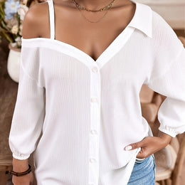 KissICON White / UK 16 Plus Size, 2025 Autumn New Arrival Oversized Women's Loose Drop Shoulder Asymmetrical Neckline Solid White Casual Shirt, Style Top for Daily Wear and Festive Occasions