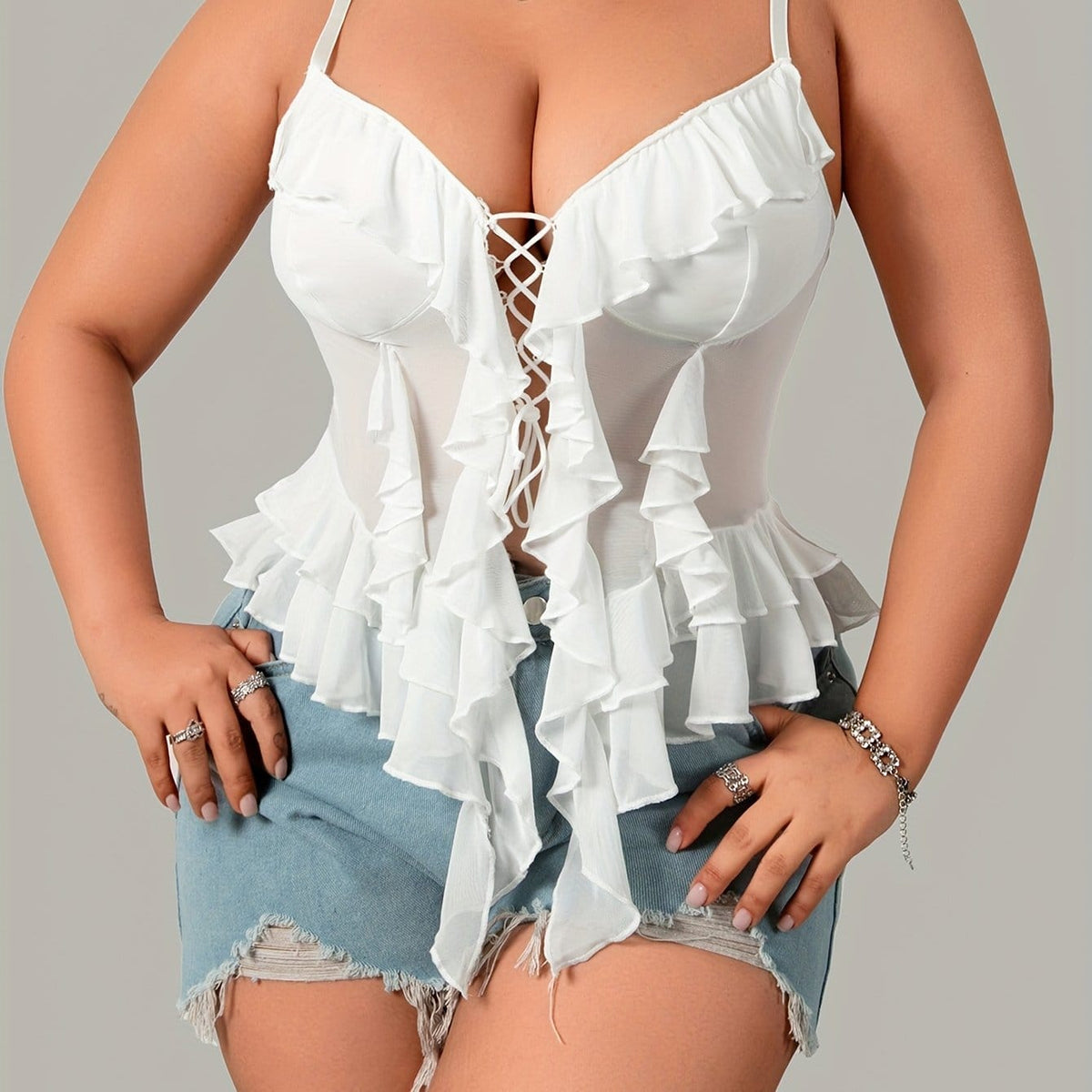 jkthpu-45 White / UK 16 Sexy Contrast Mesh Crop Top Chic Style
