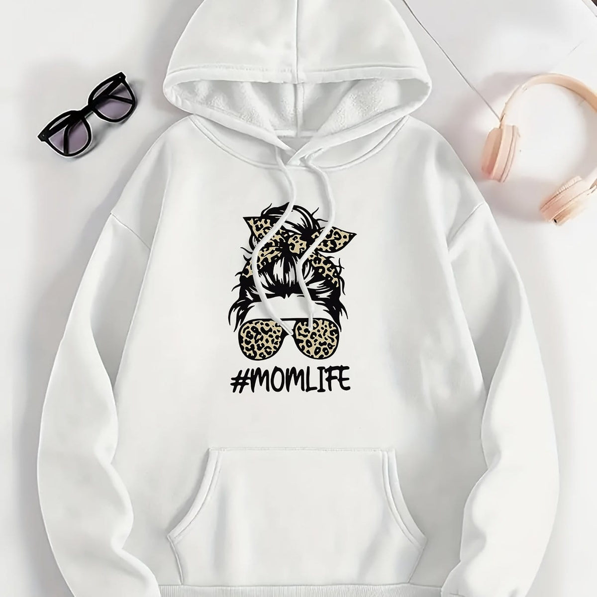 jkthpu-45 White / UK 16 Women's Casual Beige Hoodie with Stylish Mom Life