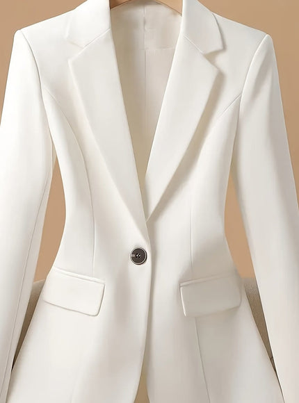 KissICON White / UK 18 Elegant Curve Blazer – Chic Solid Notch