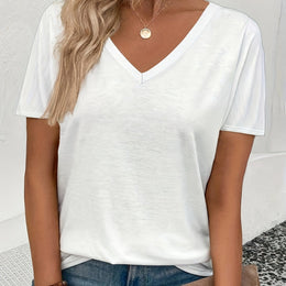 jkthpu-45 White / UK 18 Plus Size - Women'S Casual V-Neck Short Sleeve