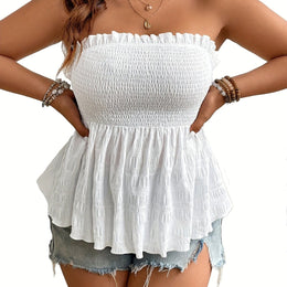 KissICON White / UK 18 Women's Sleeveless Ruffled Tank Top - Sexy All-Season