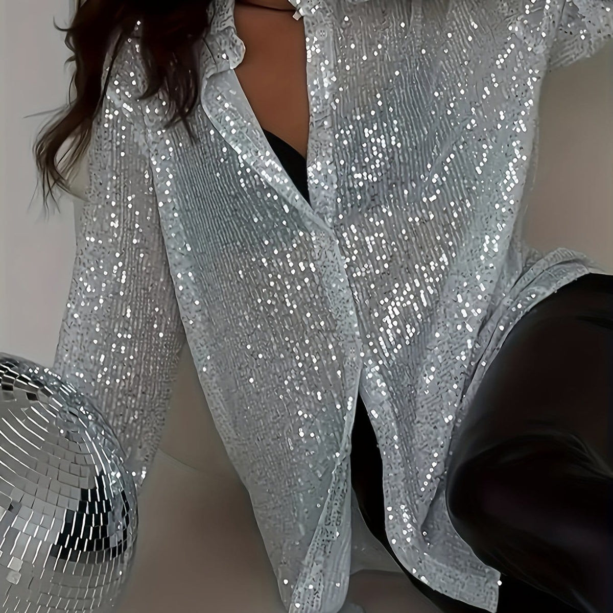 KissICON White / UK 24 Elegant Sequined Collar Shirt – Curve