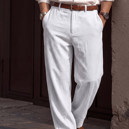 KissICON White / UK 31 Effortless Style Mens Linen Casual Commute Trousers