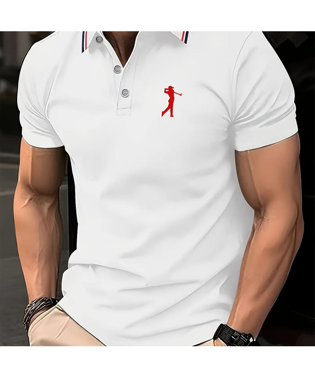 KissICON White / UK 34 SpringSummer Mens Printed ShortSleeve Golf Shirt