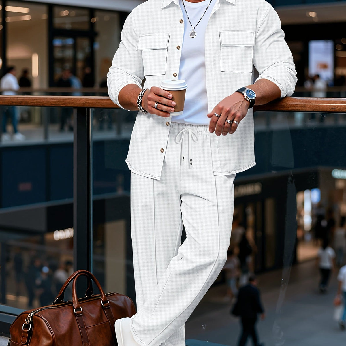 KissICON White / UK 36 Luxury Retro Mens 2pc Lapel Jacket  Pants Set