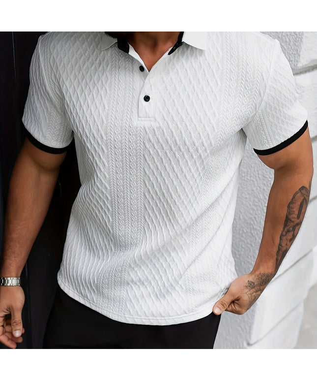 KissICON White / UK 36 Mens Soft Jacquard ColorBlock Polo Casual  Business Essential