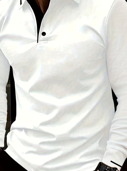 KissICON White / UK 36 Mens Stretch Ribbed Long Sleeve Polo SpringFall Golf Essential