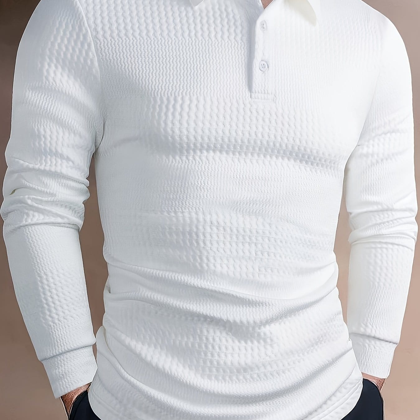 KissICON White / UK 36 Old Money Jacquard Ribbed Long Sleeve Shirt AvantGarde Style