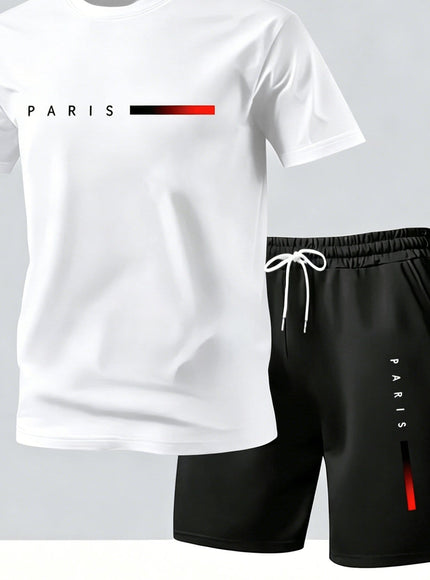 KissICON White / UK 36 Paris Print Mens Summer TShirt  Shorts Set