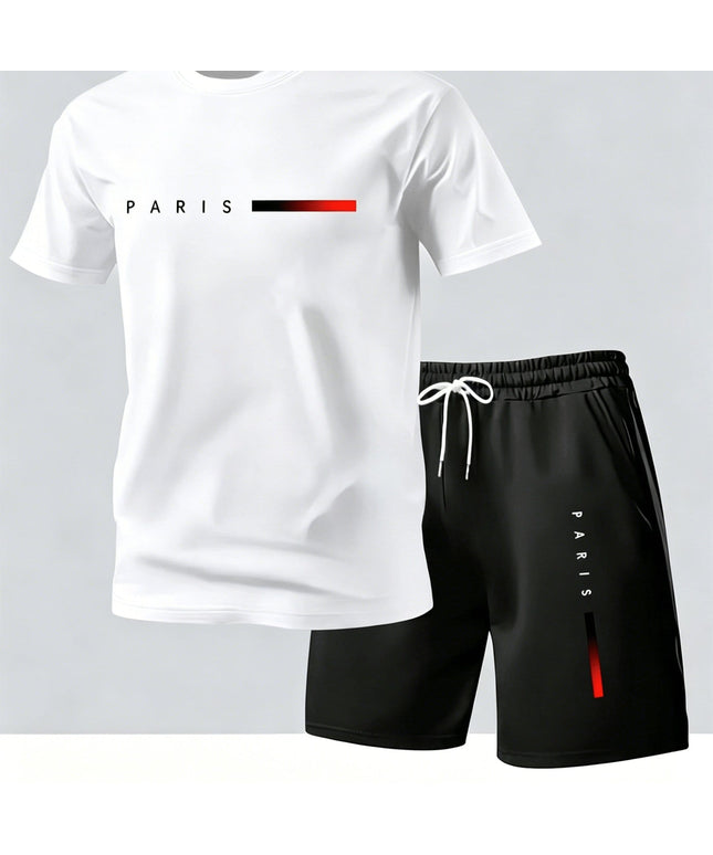 KissICON White / UK 36 Paris Print Mens Summer TShirt  Shorts Set