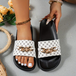 temu White / UK 4 Women's Slippers with Chain Decoration