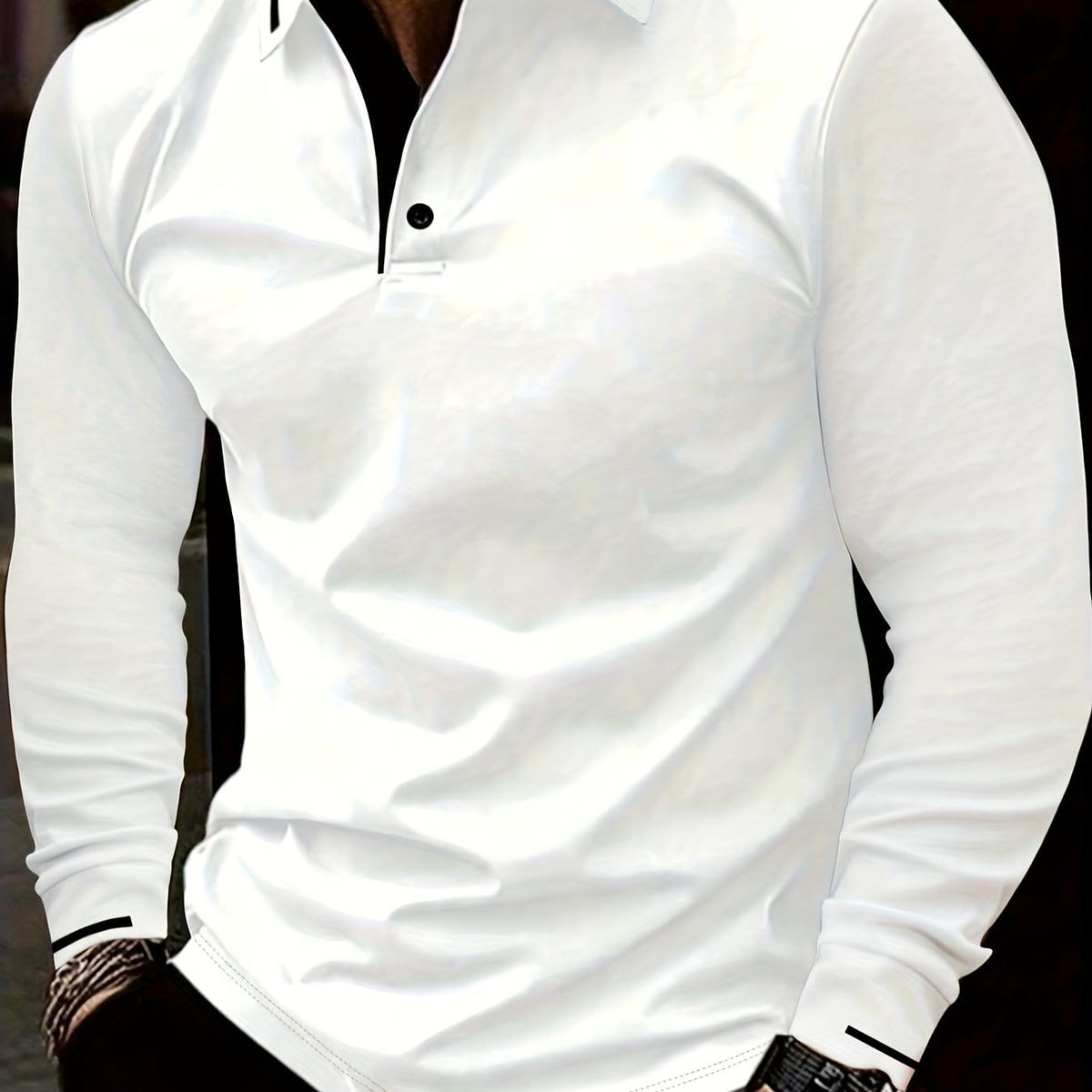 KissICON White / UK 40 Mens Stretch Ribbed Long Sleeve Polo SpringFall Golf Essential