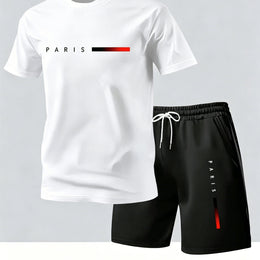 KissICON White / UK 40 Paris Print Mens Summer TShirt  Shorts Set