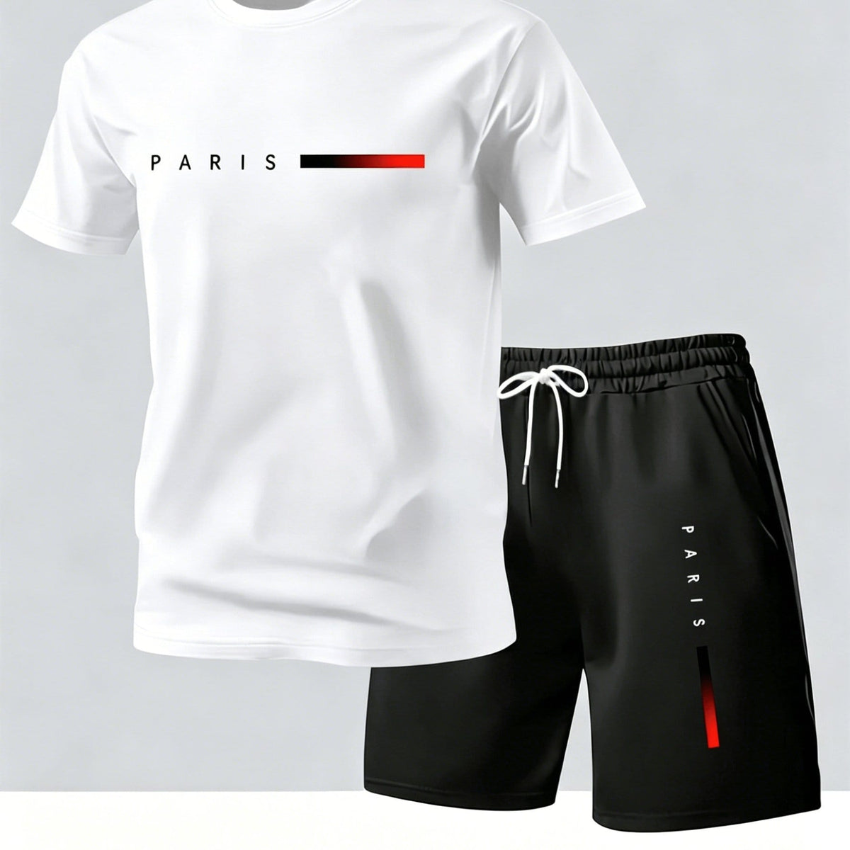 KissICON White / UK 42 Paris Print Mens Summer TShirt  Shorts Set