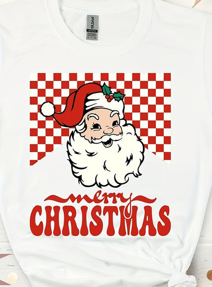 KissICON White / UK 46 Merry Christmas Santa Checkered Family Tshirt