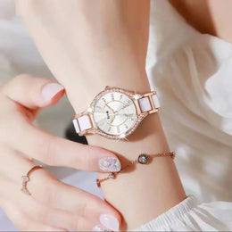 KissICON White Watch For Women Retro Light Luxury Waterproof Diamond