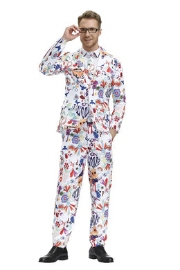 KissICON WHITE / XL Halloween Men 60s 70s Retro Hippie Peace and Love Cosplay Costume Flower Power Disco Carnival Party Suit Coat T Shirt Pant Tie