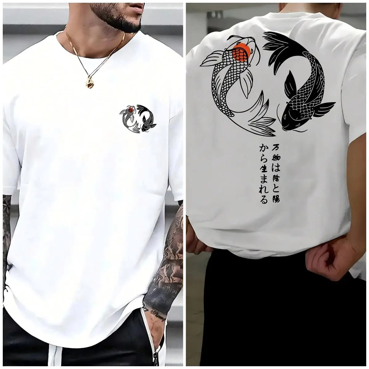 KissICON White / XL Harajuku Koi Cotton Tee Summer Style for Men