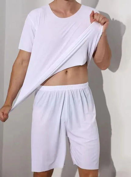KissICON White / XL Mens Ice Silk Summer Casual Sportswear Short Set