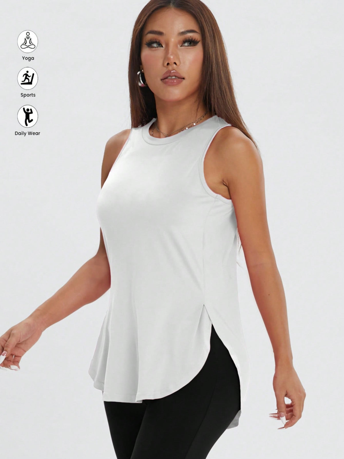 ZW Sports Apparel White / XS Casual Loose Side Slit Sleeveless Pullover Workout Top