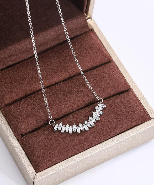 Dropshipman WHITE Zircon Diamond Smile Necklace 925 Silver Plated Elegant