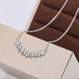 Dropshipman WHITE Zircon Diamond Smile Necklace 925 Silver Plated Elegant