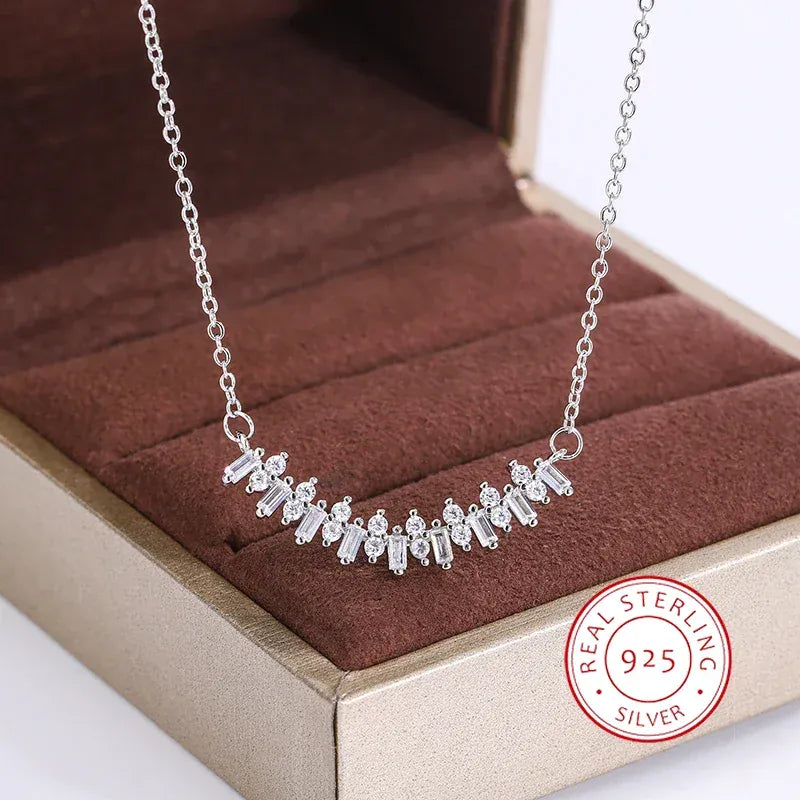 Dropshipman WHITE Zircon Diamond Smile Necklace 925 Silver Plated Elegant