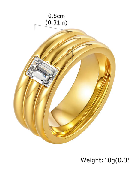 KissICON White Zircon Wedding Ring – Gold Plated Steel
