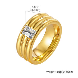 KissICON White Zircon Wedding Ring – Gold Plated Steel
