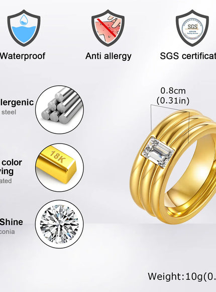 KissICON White Zircon Wedding Ring – Gold Plated Steel