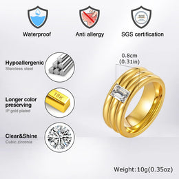 KissICON White Zircon Wedding Ring – Gold Plated Steel