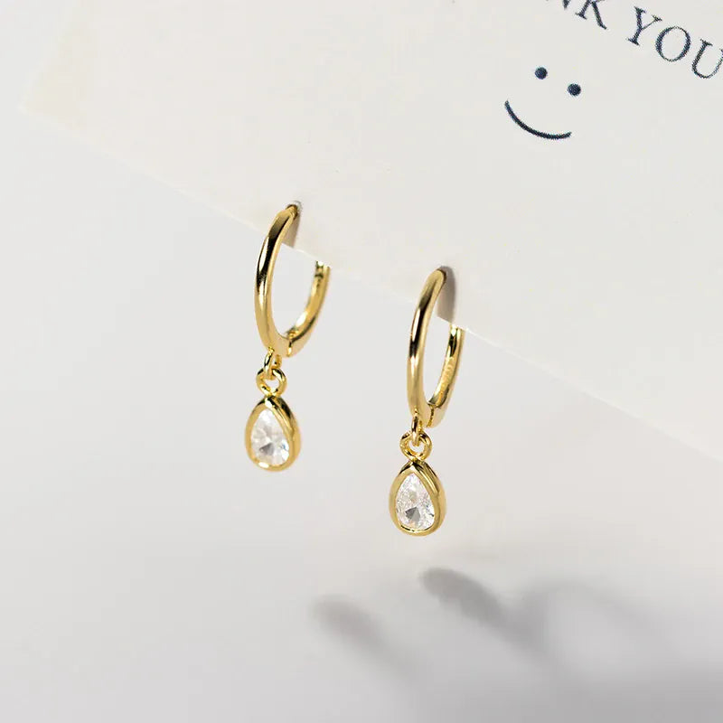 KissICON Wholesale 2025 Fashion Water Drop Zircon Hoop Earrings for Women Wedding Party  Simple Style Jewelry Pendientes Accessories Gift