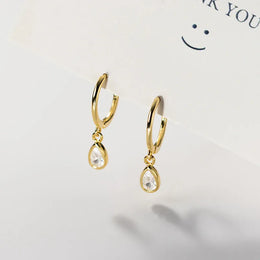 KissICON Wholesale 2025 Fashion Water Drop Zircon Hoop Earrings for Women Wedding Party  Simple Style Jewelry Pendientes Accessories Gift