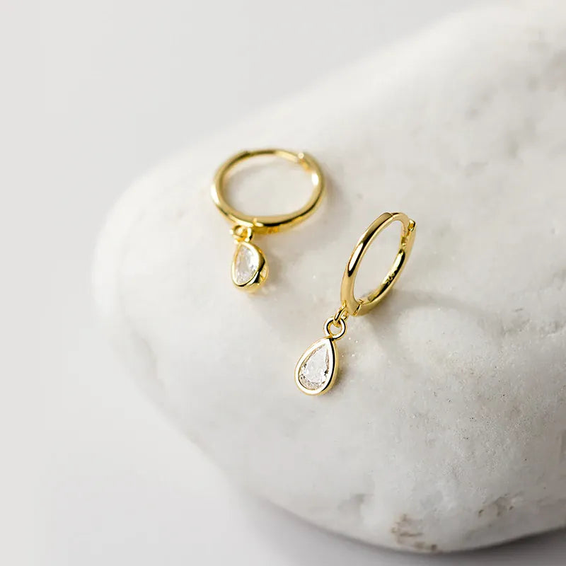 KissICON Wholesale 2025 Fashion Water Drop Zircon Hoop Earrings for Women Wedding Party  Simple Style Jewelry Pendientes Accessories Gift