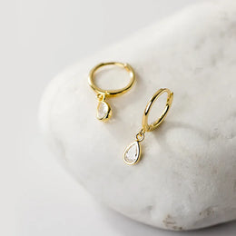 KissICON Wholesale 2025 Fashion Water Drop Zircon Hoop Earrings for Women Wedding Party  Simple Style Jewelry Pendientes Accessories Gift