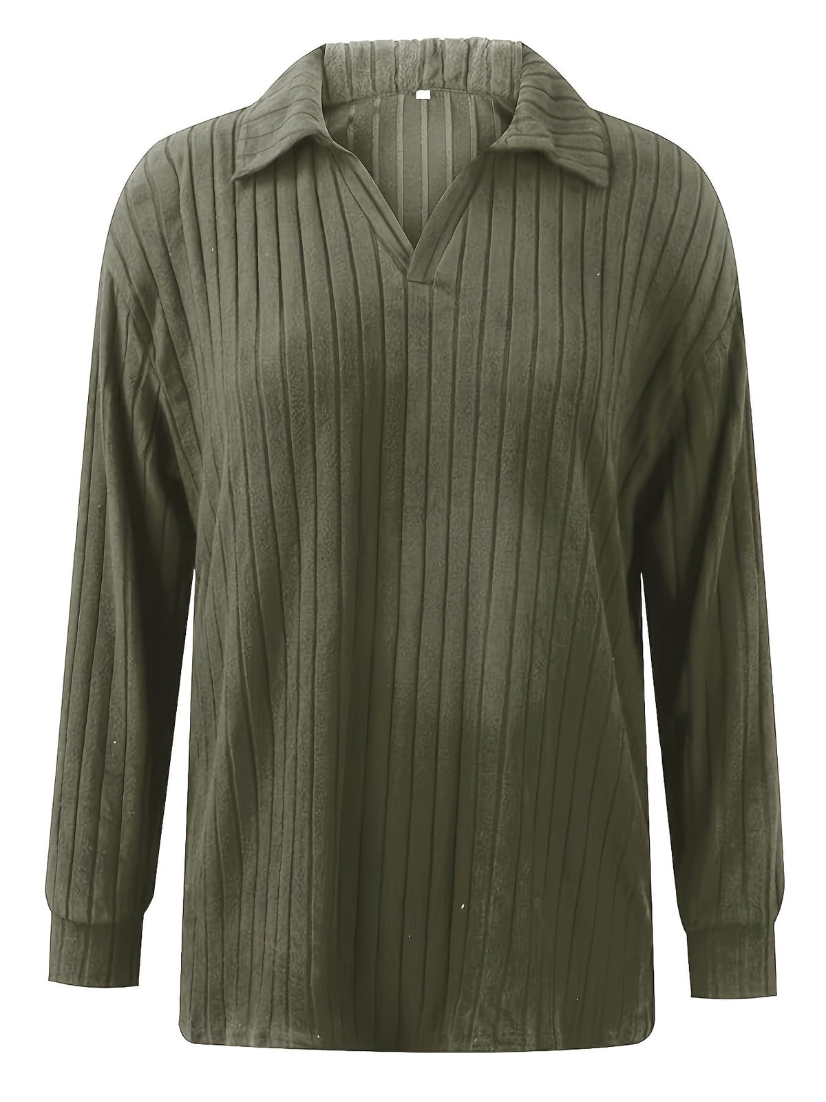 jkthpu-45 Wholesale Plus Size Ribbed Lapel Long Sleeve Solid Top