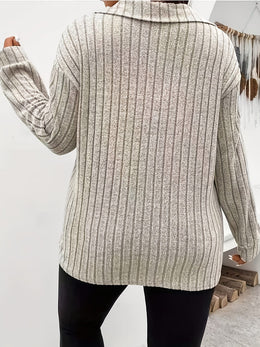 jkthpu-45 Wholesale Plus Size Ribbed Lapel Long Sleeve Solid Top