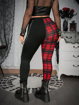 KissICON Whyspr Plus Size Punk Plaid LaceUp Leggings