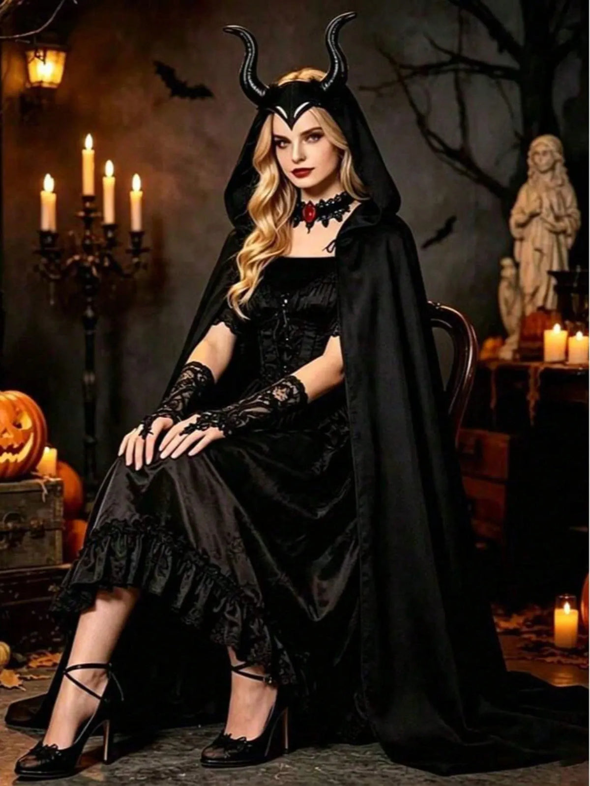 KissICON Wicked Queen Devil Horns and Wings Halloween Costume Set