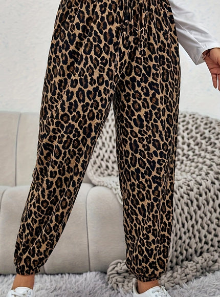 jkthpu-45 Wild Leopard Print / UK 18 - Curvy Fit Plus Size Geometric Print High Waist Casual Summer Pants