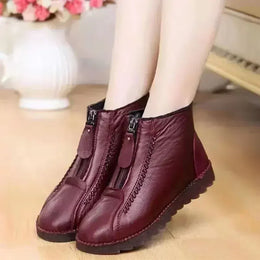 KissICON wine red / 38 Warm Women's Boots Winter Women Leather Shoes Zipper