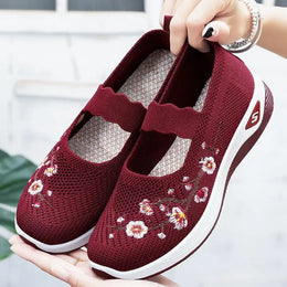Dropshipman wine red / 40 Women's Solid  casual sneaker Color Knitted Sneakers, Floral Embroidered Lightweight  women's shoes women's summer shoes
