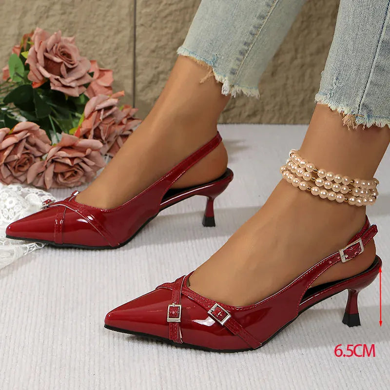 KissICON wine red / 41 Patent Leather Wine Red High Heels Sandals Women