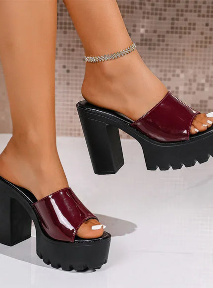 KissICON wine red / 42 Fashion Patent Leather Super High Heels Sandals for