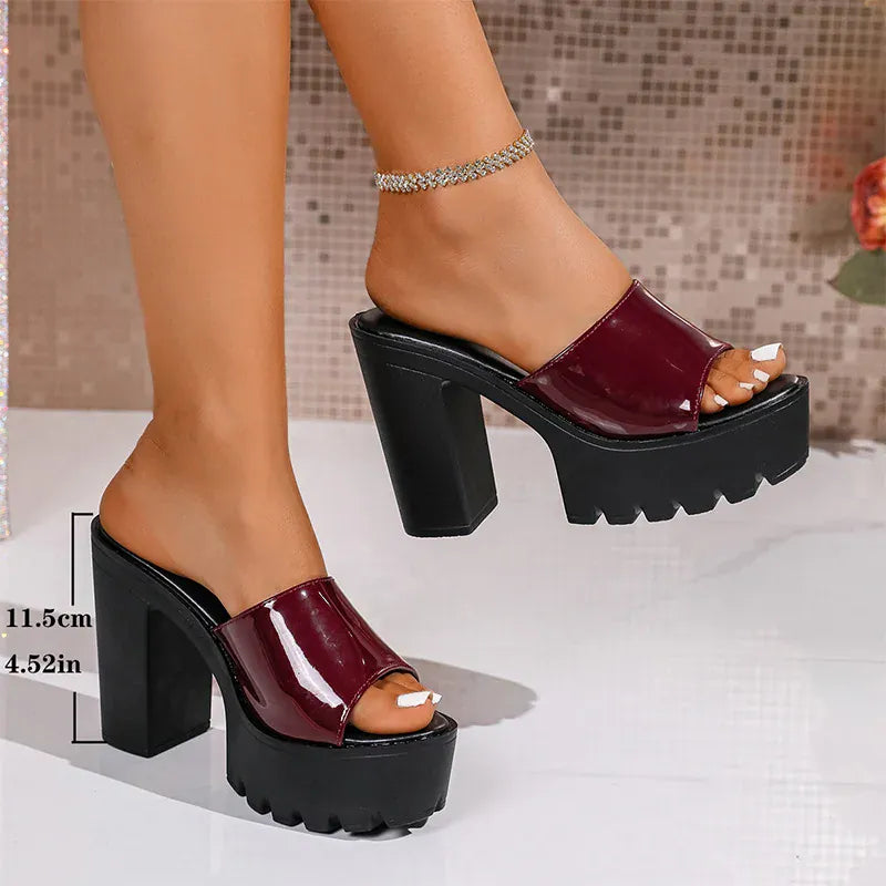 KissICON wine red / 42 Fashion Patent Leather Super High Heels Sandals for